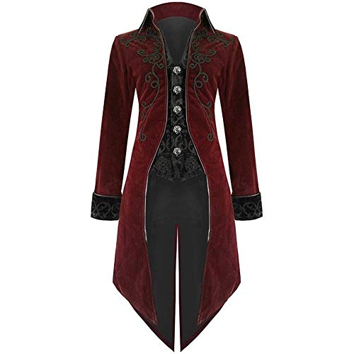 SHOBDW Moda para Hombre Tallas Grandes de Manga Larga Esmoquin Goth Steampunk Uniforme del Partido del Partido Chaquetas Cardigans Outwear Invierno Abrigos Largos(Rojo,Medium)