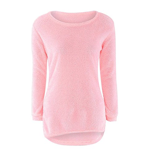 SHOBDW Mujer Suéter para Mujer Cuello Redondo Cárdigan Ocasional Sólido Suelto Otoño Invierno Tops de Manga Larga Cálido Prendas de Punto Jersey Jerséis Blusa Abrigo Vestido(Rosa,3XL)