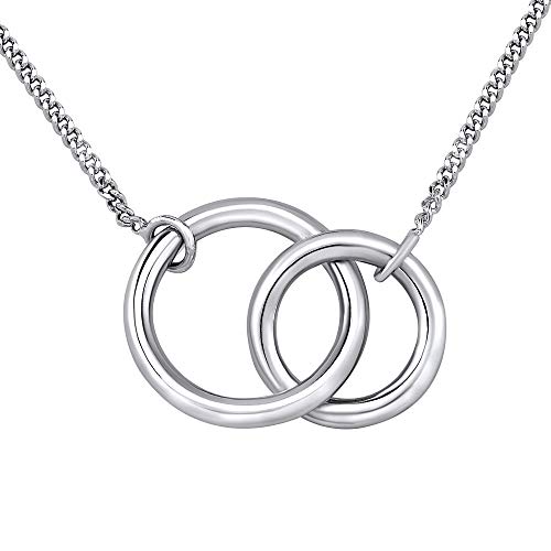 SILVEGO ZT160160 - Collar para Mujer de Plata 925 con Colgante Dos Anillos Together Forever