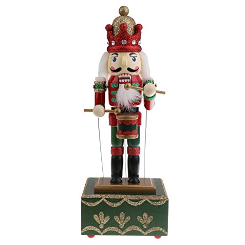 SM SunniMix Muñecas De Madera De Navidad Cascanueces Figuras Beats Drum Music Box Music Box with Clockwork House Decoration 30cm - Batería A