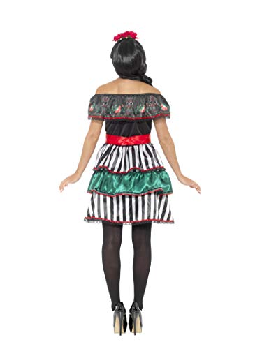 Smiffys-48077M Disfraz de señorita del día de Muertos, con Vestido, cinturón y diad, Multicolor, M-EU Tamaño 40-42 (Smiffy'S 48077M)