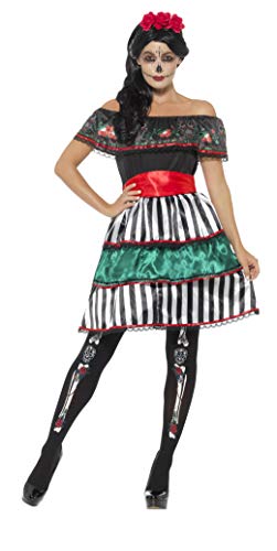 Smiffys-48077M Disfraz de señorita del día de Muertos, con Vestido, cinturón y diad, Multicolor, M-EU Tamaño 40-42 (Smiffy'S 48077M)