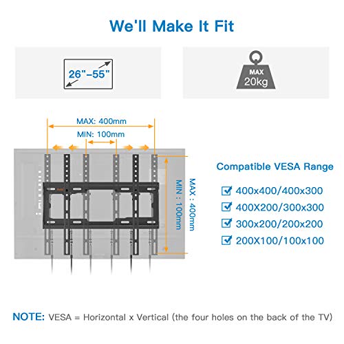Soporte de TV Perlegear - Soporte de TV en Pared Inclinable para Televisores de 26 a 55 Pulgadas con Carga de 45 kg, VESA máx. De 400 x 400 mm