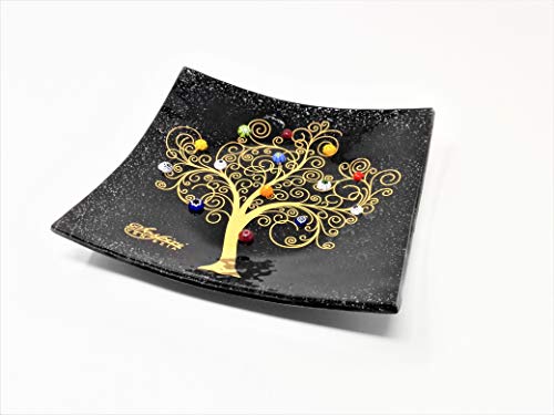 SOSPIRI VENEZIA Placa DE Cristal Murano Cuadrado Árbol de la Vida 15 x 15 cm, técnica de fusión de Vidrio y Uso de Decoraciones de Murano. En su Elegante Caja litografiada. Made in Venice, Italy