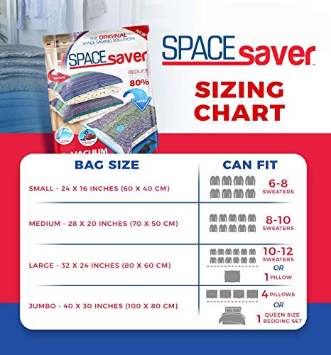 Space Saver Premium Jumbo Bolsas para Almacenamiento al vacío (80% más Almacenamiento Que Marcas Principales, Incluye Bomba de Mano para Viajes.) (2 Unidades)