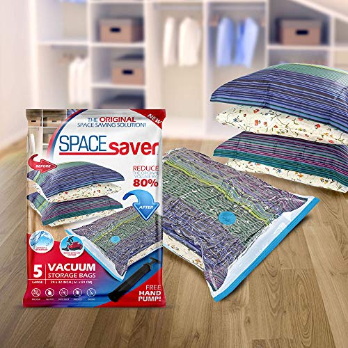 SPACESAVER Bolsas de Almacenamiento al vacío con Bomba de Mano, tamaño Grande, Paquete de 5