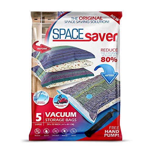 SPACESAVER Bolsas de Almacenamiento al vacío con Bomba de Mano, tamaño Grande, Paquete de 5