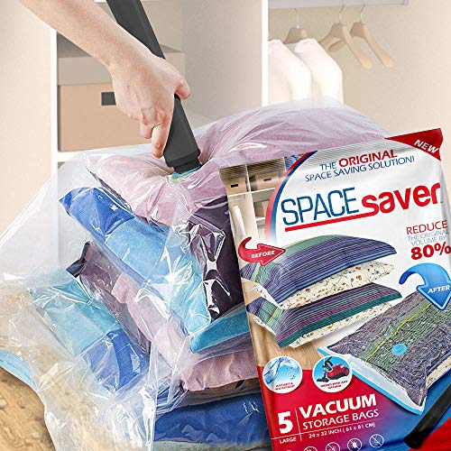 SPACESAVER Bolsas de Almacenamiento al vacío con Bomba de Mano, tamaño Grande, Paquete de 5