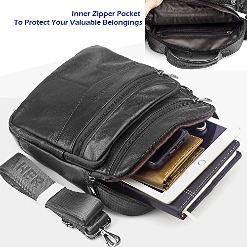 SPAHER IPAD Bolso de cuero Bolso De mano de los Hombres del trabajo Hombro del negocio del morral Backpack Crossbody Bolso del recorrido de la honda del totalizador Grande