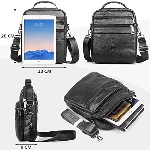 SPAHER IPAD Bolso de cuero Bolso De mano de los Hombres del trabajo Hombro del negocio del morral Backpack Crossbody Bolso del recorrido de la honda del totalizador Grande