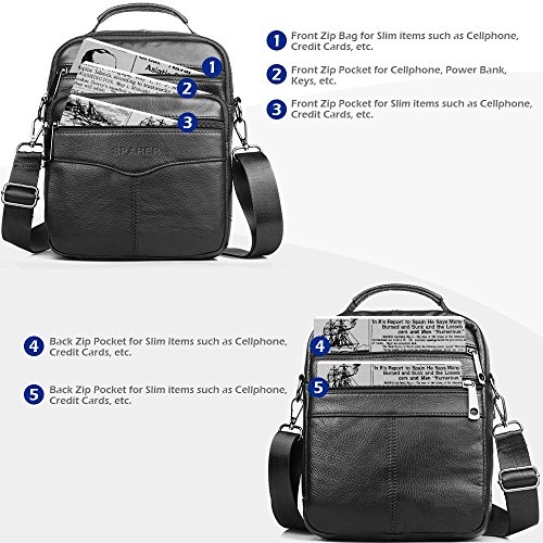 SPAHER IPAD Bolso de cuero Bolso De mano de los Hombres del trabajo Hombro del negocio del morral Backpack Crossbody Bolso del recorrido de la honda del totalizador Grande