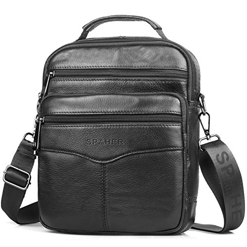 SPAHER IPAD Bolso de cuero Bolso De mano de los Hombres del trabajo Hombro del negocio del morral Backpack Crossbody Bolso del recorrido de la honda del totalizador Grande