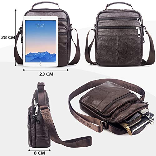 SPAHER IPAD Bolso de cuero Bolso De mano de los hombres del trabajo Hombro del negocio del morral Backpack Crossbody Bolso ocasional del recorrido de la honda del totalizador Grande