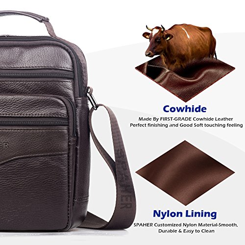 SPAHER IPAD Bolso de cuero Bolso De mano de los hombres del trabajo Hombro del negocio del morral Backpack Crossbody Bolso ocasional del recorrido de la honda del totalizador Grande