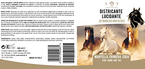 Spray desenredante, limpiador y abrillantador natural y vegetal – para manto, crema y cola de caballos, línea 101 500 ml