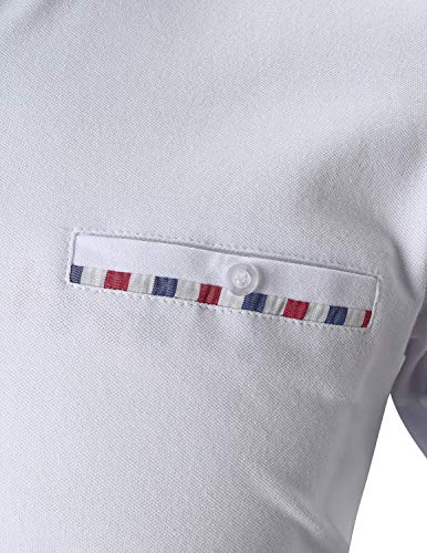 STTLZMC Casual Polo Hombre Mangas Largas Camisetas Deporte Algodón Clásico Plaid Cuello,Blanco,Large