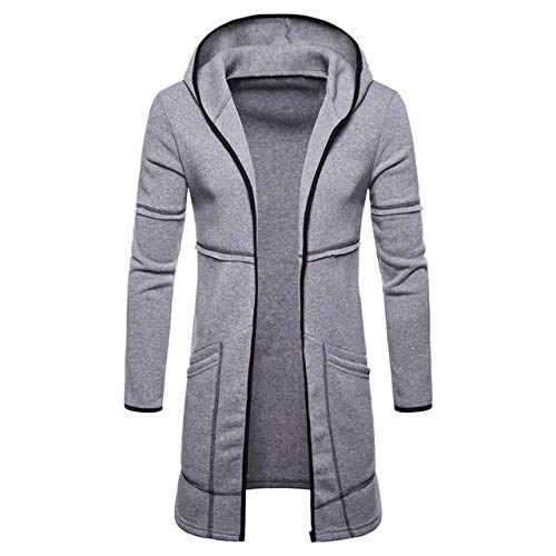 Sudadera para hombre, color negro, estilo hip hop, con capucha, para otoño, con parte delantera abierta, para hombre Gris gris L