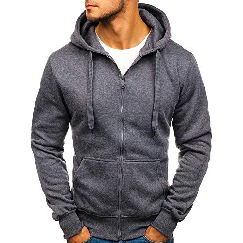 Sudaderas con capucha con cremallera completa para hombre - Casual manga larga sudaderas con capucha colores sólidos sudadera S-2XL Gris gris oscuro L