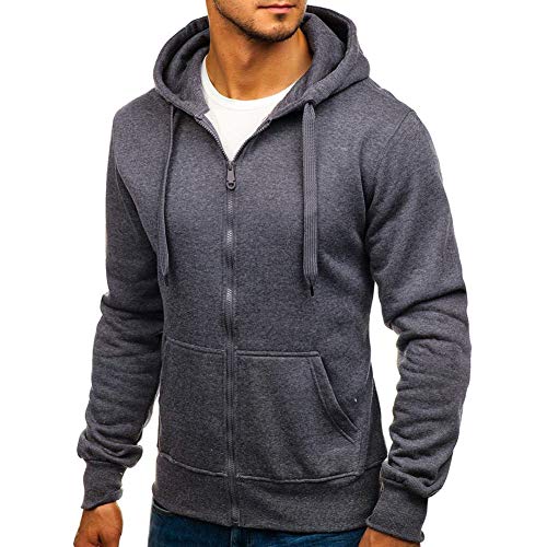 Sudaderas con capucha con cremallera completa para hombre - Casual manga larga sudaderas con capucha colores sólidos sudadera S-2XL Gris gris oscuro L