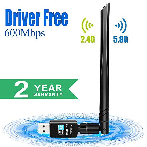 SUPOLA WiFi Antena USB WiFi Adaptador AC600Mbps Driver Free-Auto WiFi Dongle 5dBi Dual Band 2.4GHz/5GHz Mini Receptor para PC/Desktop/Laptop,Soporte Windows10/8/8.1/7,MacOS X 10.9-10.15