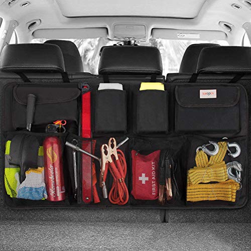 SURDOCA Organizador Coche - 3 Gen [90 * 46 cm de Doble Capacided] Organizador Maletero Coche, Equipado con [Elastic Net & 4 Structura de Varita Mágica] Bolsa Maletero Coche, Bolsa Coche, Negro