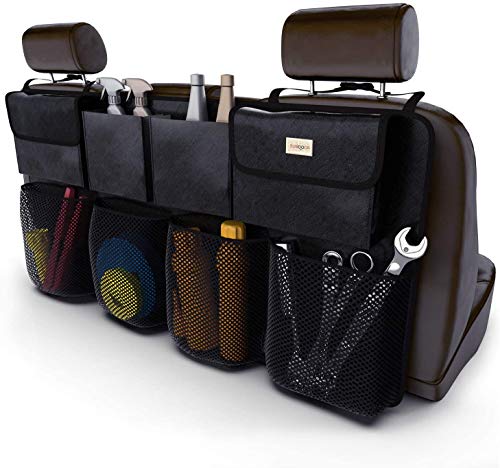 SURDOCA Organizador Coche - 3 Gen [90 * 46 cm de Doble Capacided] Organizador Maletero Coche, Equipado con [Elastic Net & 4 Structura de Varita Mágica] Bolsa Maletero Coche, Bolsa Coche, Negro