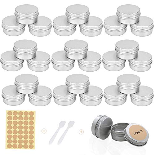 Tarros de Aluminio, 20 Piezas Latas de Aluminio Recipiente Redondo de Aluminiocon Etiqueta Adhesiva Adhesiva Dorada de 1 Pieza y 2 espátulas para Almacenar Especias, Dulces, te o Regalos(20ml)