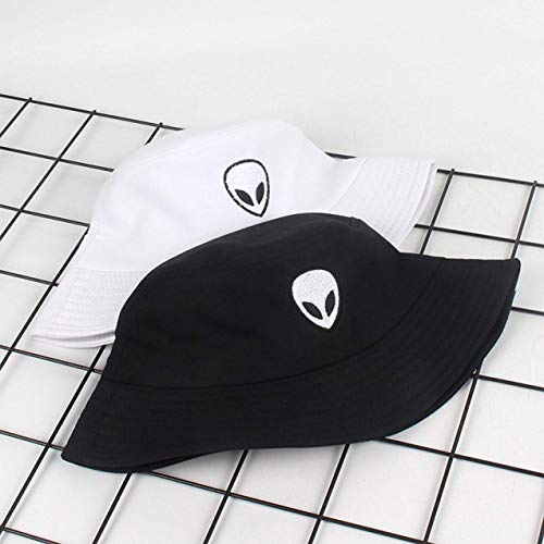 temeizimao Amistoso Blanco y Negro Resistente Alien Cubo Gorro Unisex Tapas Cadera Salto Hombres Mujeres Verano Panamá Tapa Playa Sol Gorra de Pesca - BK