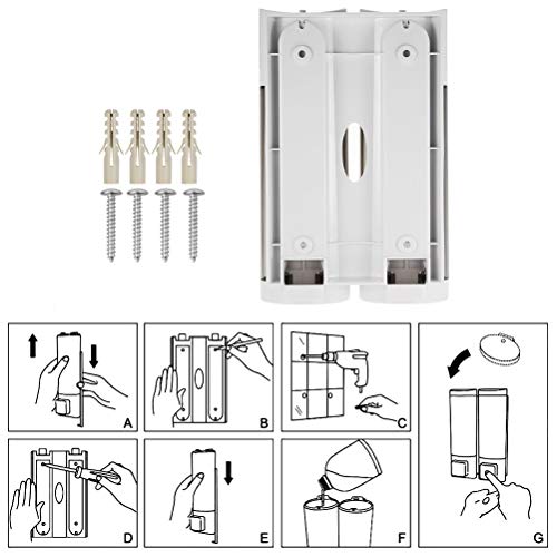 TIMESETL Dispensadores de jabón, 400ML x 2 Dispensador de desinfectante de champú Manual montado en la Pared para champú o Limpiador de Manos, Blanco