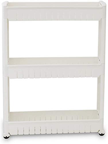 Todeco - Estante con Ruedas, Estantería de Almacenamiento con Ruedas - Material: Plástico - Peso: 1,79 kg - 3 compartimientos, 78 x 54 x 12 cm, Blanco