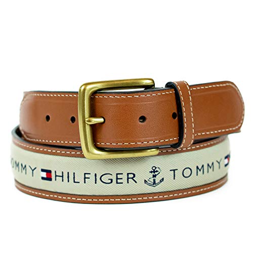 Tommy Hilfiger - Cinturón con cinta incrustada para hombre. Diseño con cinta de tejido trenzado y hebilla de una sola aguja - Beige - 40