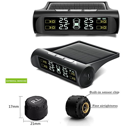 TOOGOO Sistema de alarma monitor de presion de neumaticos del coche inalambrico TPMS de coche de energia solar Pantalla LCD