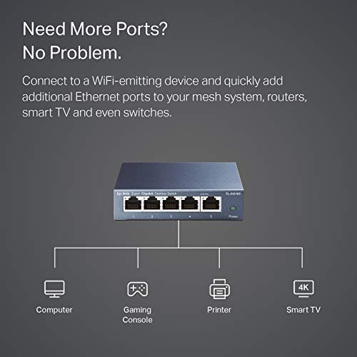 TP-Link TL-SG105 - Switch 5 Puertos 10/100/1000 MBps Switch ethernet, Switch gigabit, Indicador del estado, acero inoxidable con Super disipación de calor, IGMP snooping, QoS, Negro