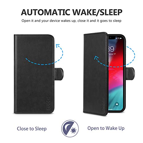 TUCCH Funda iPhone XS MAX, Carcasa Protectora con Despertar/Dormir Automático, Cáscara de TPU, Cierre Magnético, Bloqueo RFID, Ranura para Tarjeta, Funda de Cuero PU para iPhone XS MAX 6.5'', Negro