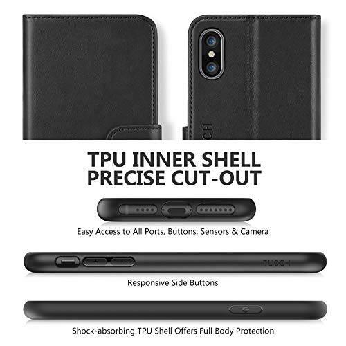 TUCCH Funda iPhone XS MAX, Carcasa Protectora con Despertar/Dormir Automático, Cáscara de TPU, Cierre Magnético, Bloqueo RFID, Ranura para Tarjeta, Funda de Cuero PU para iPhone XS MAX 6.5'', Negro