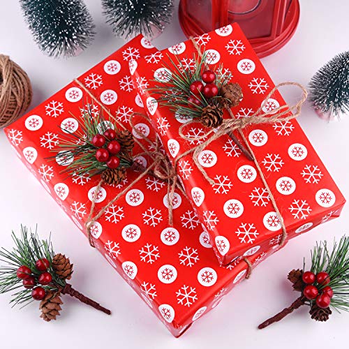 TUPARKA 24 Piezas Pequeñas selecciones de Pino Artificial con Bayas Rojas para Adornos navideños Decoración de guirnaldas, Cinta navideña y Cuerda de cáñamo para Bolsas de Regalo Decoraciones