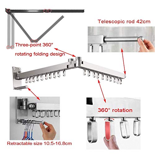 TYXTYX Tendedero Teleclip Secador de Pared Plegable Lavado, Extensible Tendedero Tendedero de Ropa Ahorro de Espacio Robusto Toalla de Baño Percha de Acero Inoxidable Ahorro de Espacio