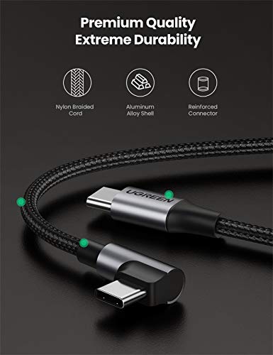 UGREEN Cable USB C a USB C PD Carga Rapida 20V 3A 60W Cargador USB Tipo C 90 Grados PowerDelivery para Macbook Pro 2019, MacBook Air, iPad Pro 2020, Xiaomi Mi 10, Samsung S20 S10, Huawei P40, 2 Metros