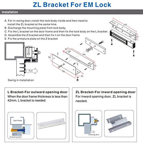 UHPPOTE Z & L ZL Soporte Abrazadera Para 280KG 600lbs Fuerzas De Retención Cerradura Eléctrica Magnética Puerta Adentro