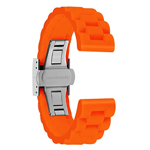 Ullchro Correa Reloj Calidad Alta Recambios Correa Relojes Caucho Link Pattern - 16mm, 18mm, 20mm, 22mm, 24mm Silicona Correa Reloj con Acero Inoxidable Hebilla desplegable (22mm, Naranja)