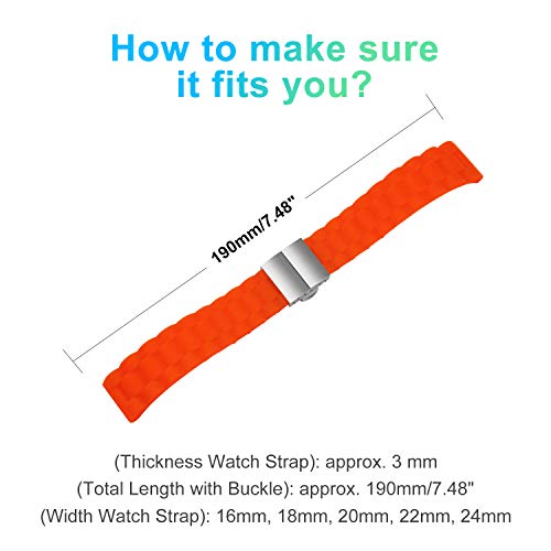 Ullchro Correa Reloj Calidad Alta Recambios Correa Relojes Caucho Link Pattern - 16mm, 18mm, 20mm, 22mm, 24mm Silicona Correa Reloj con Acero Inoxidable Hebilla desplegable (22mm, Naranja)