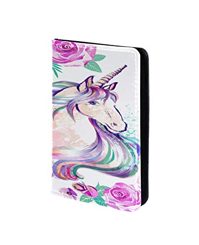 Unicorno con Fiori Di Campo Funda de Cuero para Pasaporte Funda de Viaje Cartera de Viaje Organizar Pasaporte y Tarjetas de crédito 11.5x16.5cm