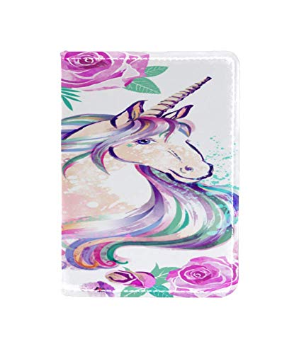 Unicorno con Fiori Di Campo Funda de Cuero para Pasaporte Funda de Viaje Cartera de Viaje Organizar Pasaporte y Tarjetas de crédito 11.5x16.5cm