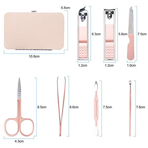 URAQT Set de Manicura para Mujeres, 7 piezas de Cortaúñas y Kit de Aseo para Cejas, Herramientas para el Cuidado de Las Uñas de Acero Inoxidable con Estuche de Cuero para Viajes y Hogar