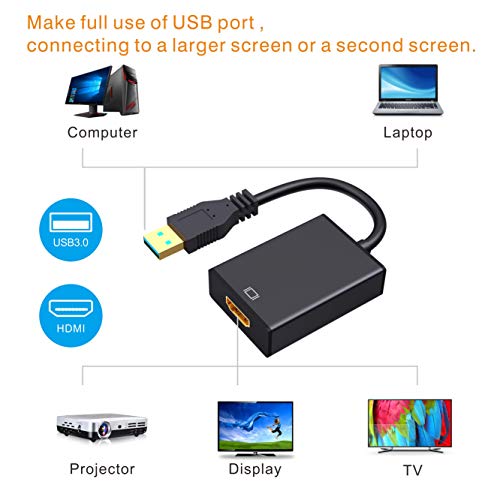 USB a HDMI Adaptador,Ablewe USB 3.0/2.0 a HDMI HD1080P Audio Video Convertidor Cable para PC Laptop Projector HDTV Compatible con Windows XP / 10 / 8.1 / 8/7