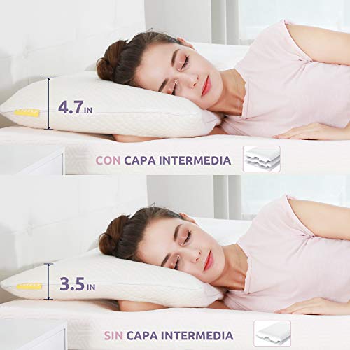 UTTU Almohada de espuma viscoelástica, almohada cervical con altura ajustable, almohada con funda de bambú removible y lavable, almohadas para dormir para los lados y la espalda