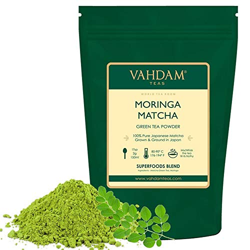 VAHDAM, té verde Matcha Moringa (50 porciones) | 100% PURE Matcha Tea Powder de origen japonés | 137x ANTIOXIDANTES | Té verde para bajar de peso y desintoxicación diaria | SUPER COMIDA de Japón, 100g