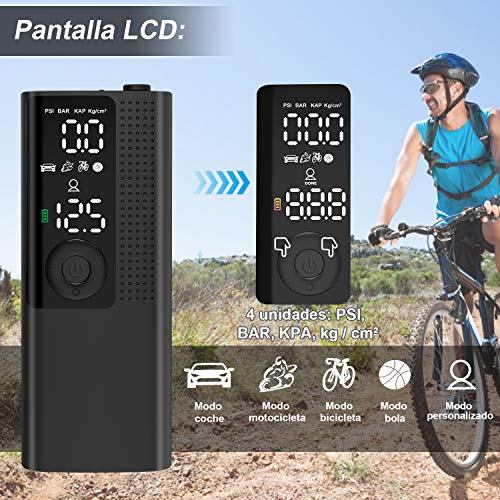 Vastar Compresor de Aire Portátil Inteligente - Bomba Neumáticos con Función de Desinflado, Almacenamiento de Tráquea, Pantalla Digital, Luz LED, 5 Modos Batería de Litio, 120PSI, 2000mAh, 20 l/min