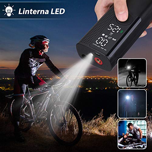 Vastar Compresor de Aire Portátil Inteligente - Bomba Neumáticos con Función de Desinflado, Almacenamiento de Tráquea, Pantalla Digital, Luz LED, 5 Modos Batería de Litio, 120PSI, 2000mAh, 20 l/min