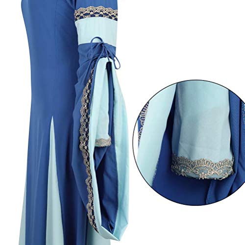 Vestido Medieval Renacimiento Mujer Vintage Victoriano gotico con Manga Larga de Llamarada Disfraz Princesa Azul m